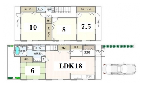 小山西元町戸建賃貸 間取り図
